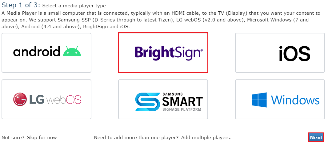 Player Setup: BrightSign – Ping HD